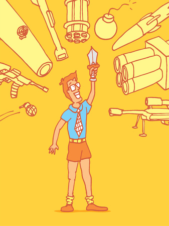 Cartoon illustration of a vulnerable novice man under attackのイラスト素材