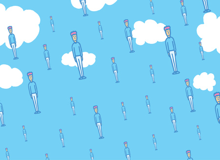 Cartoon illustration of large group of men falling like rainのイラスト素材