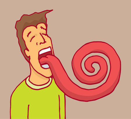 Cartoon illustration of a man sticking out his curly spiral tongueのイラスト素材