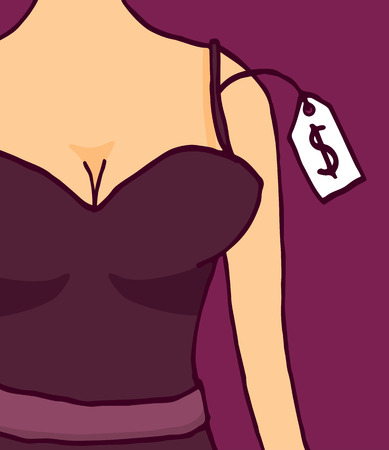 Cartoon illustration of a sensual woman with a price tag on herのイラスト素材