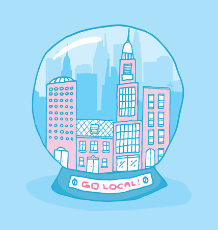 Cartoon illustration of a city globe supporting local productsのイラスト素材