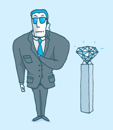 Cartoon illustration of security guarding a huge valuable diamondのイラスト素材