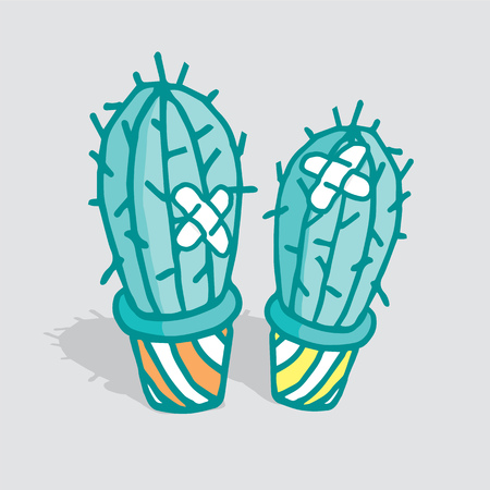 Cartoon illustration of two cactus hurt and patched upのイラスト素材