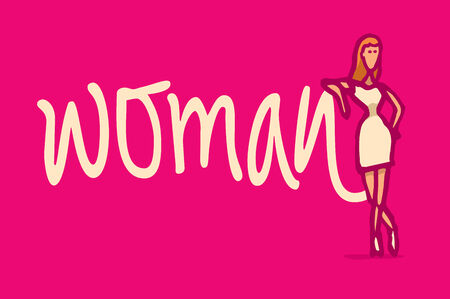 Cartoon illustration of a model posing next to a woman wordのイラスト素材