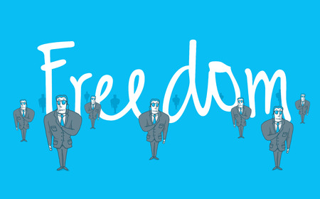 Cartoon illustration of many security guards keeping freedom safeのイラスト素材