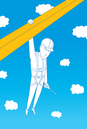 Cartoon illustration of a worker hanging for his lifeのイラスト素材