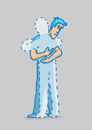 Cartoon illustration of man hugging a missing person or ghostのイラスト素材