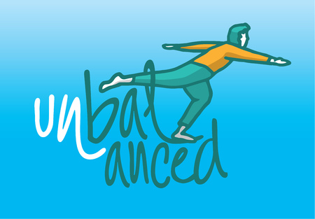 Cartoon illustration of an unbalanced man balancing on wordのイラスト素材