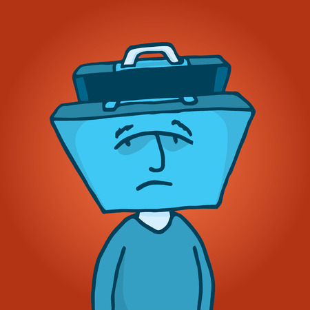 Cartoon illustration of a portfolio head man depressed about his businessのイラスト素材