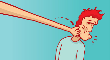 Cartoon illustration of bizarre long arm slapping faceのイラスト素材