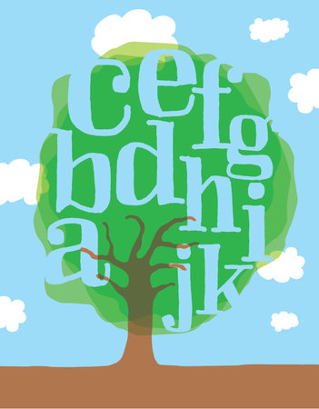 Cartoon illustration of letter tree or alphabet as leavesのイラスト素材