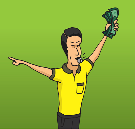 Cartoon illustration of corrupt referee taking a bribeのイラスト素材