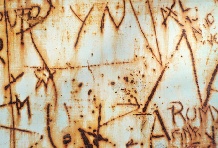 Rusty wall with letter and words markingsの写真素材