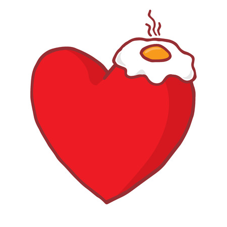 Cartoon illustration of egg cooking over hot passionate heartのイラスト素材