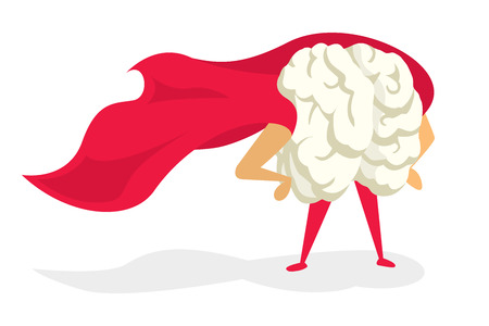 Cartoon illustration of brain super hero with capeのイラスト素材