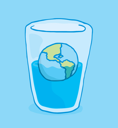 Cartoon illustration of planet earth sinking into glass of waterのイラスト素材