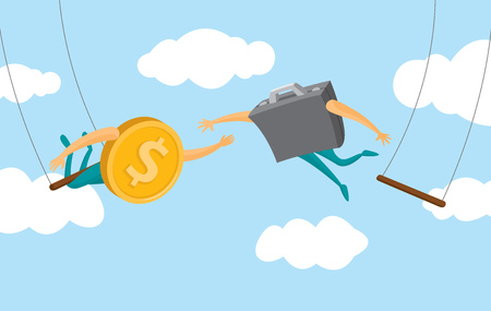 Cartoon illustration of risky investment on bold businessのイラスト素材