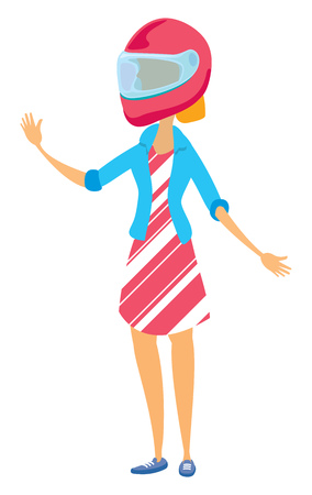Cartoon illustration of young woman wearing a motorcycle helmetのイラスト素材