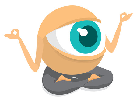 Cartoon illustration of giant eye meditating or practising yogaのイラスト素材