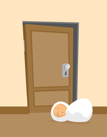 Cartoon illustration of newborn baby left abandoned at doorwayのイラスト素材