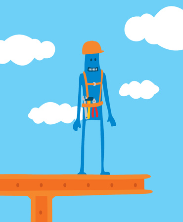 Cartoon illustration of construction worker standing on siteのイラスト素材