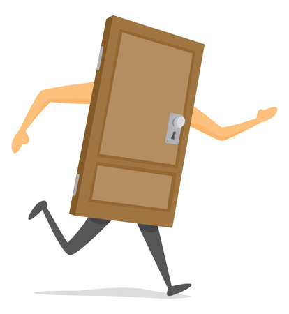 Cartoon illustration of wooden door on the runのイラスト素材