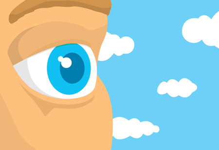 Cartoon illustration of open eye detail looking at blue skyのイラスト素材