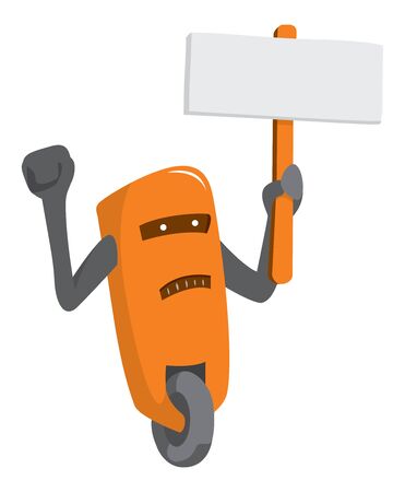 Cartoon illustration of funny robot protesting with signのイラスト素材