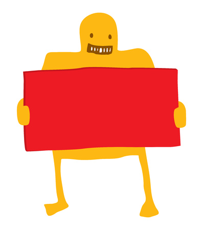 Cartoon illustration of funny character holding a blank signのイラスト素材