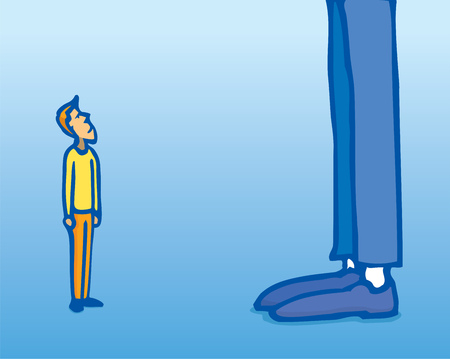Cartoon illustration of huge contrast between small man and giantのイラスト素材