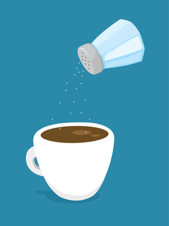 Cartoon illustration of saltshaker adding salt to coffeeのイラスト素材