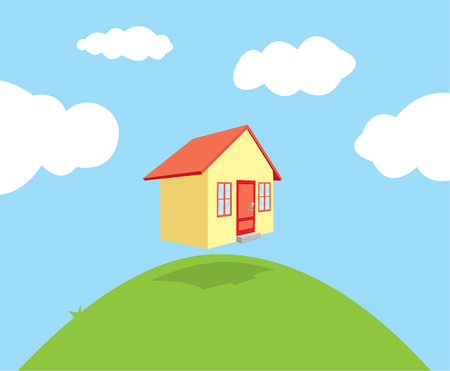 Cartoon illustration of small house floating on airのイラスト素材