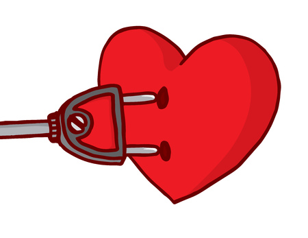 Cartoon illustration of electric plug powering heart or loveのイラスト素材