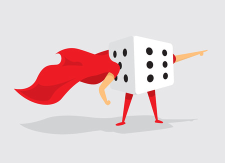 Cartoon illustration dice of random super hero dice with capeのイラスト素材