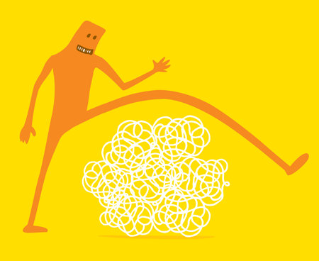 Cartoon illustration of funny doodle character avoiding trouble or messのイラスト素材