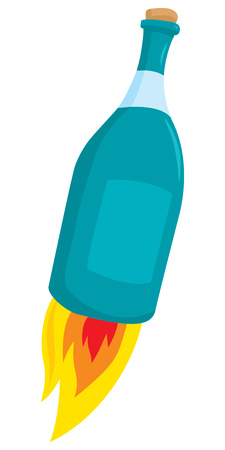 Cartoon illustration of alcohol bottle blasting offのイラスト素材