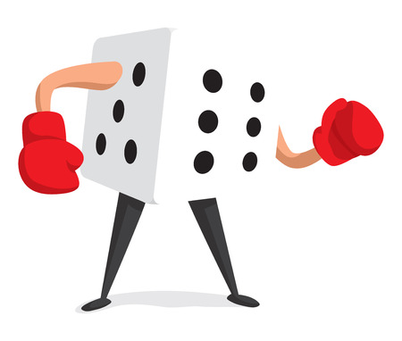 Cartoon illustration of tough luck dice ready to fightのイラスト素材