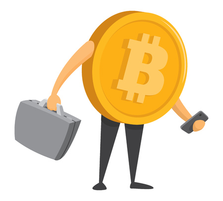 Cartoon illustration of bitcoin currency ready for businessのイラスト素材