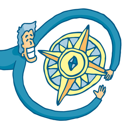 Cartoon illustration of smiling man holding to his northのイラスト素材