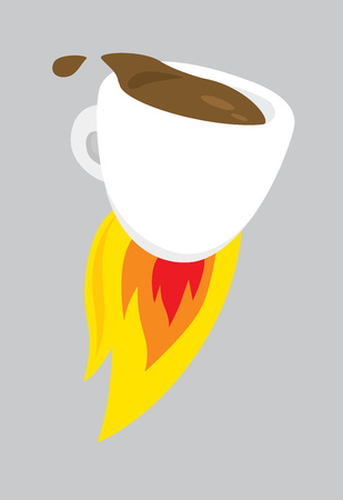 Cartoon illustration of hot coffee blasting offのイラスト素材