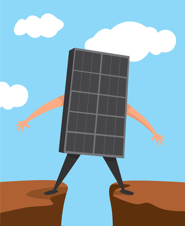 Cartoon illustration of undecided solar panel standing on gapのイラスト素材