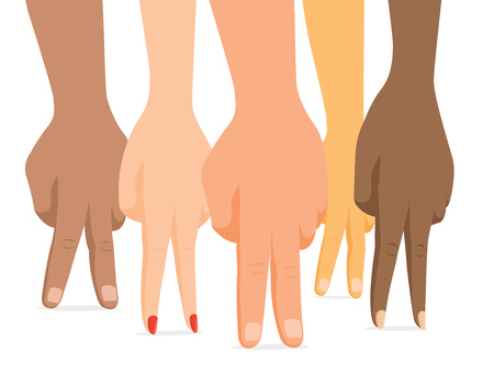 Cartoon illustration of group of hands standing together as teamのイラスト素材