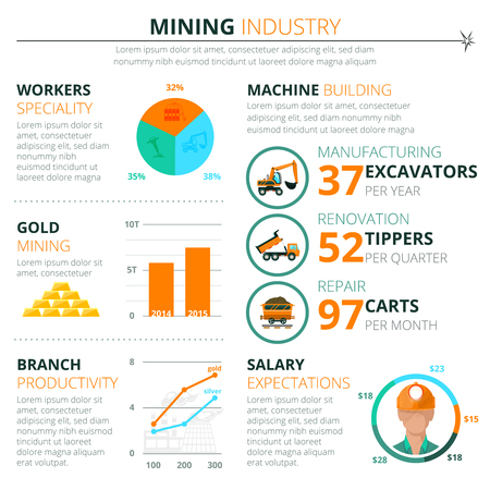 Mineral  mining corporations development potential infographic presentation layout with production and  wages statistics abstract isolated vector illustrationの写真素材