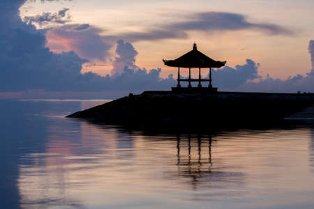 Pavilion on the beach in the early morningの写真素材