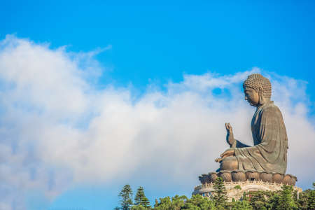 Buddha with the blue sky, Po Lin Monastery, Lantau Island, Hong Kongの写真素材