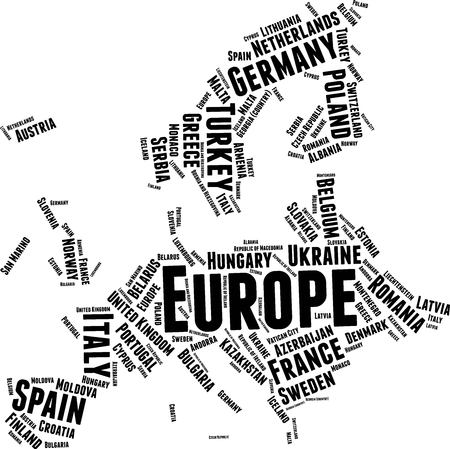 Europe  Word Map Word Cloud Typography Conceptのイラスト素材