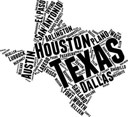 Texas  Word Map Word Cloud Typography Conceptのイラスト素材