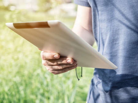 Man using a digital Tabletの写真素材
