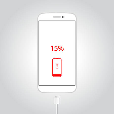 Smart phone need to charge battery, low battery warning, 15% remainingのイラスト素材