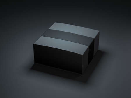 Square Black Box with cover Mockup in dark studioの写真素材